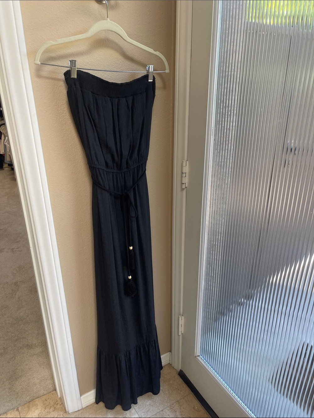Strapless Black Maxi Dress with Tie Waist